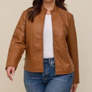 NWOT Torrid Faux Leather Moto Jacket Collarless sz 0